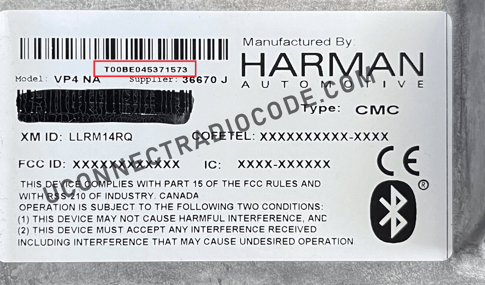 Uconnect serial number display